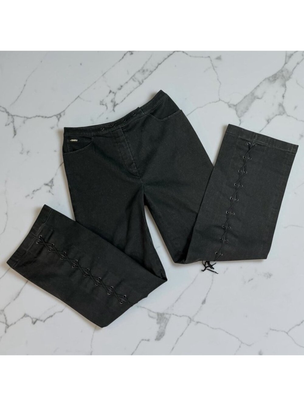 ST JOHN Sport by Marie Grey Trouser Jeans Size 10 Lace Up Leg Denim High Rise